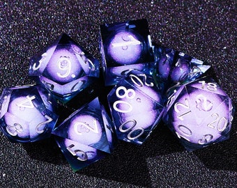 Glittering galaxy dnd dice set , Liquid core dice set for role playing games , Resin sharp edge dice set , Polyhedral rpg dice set