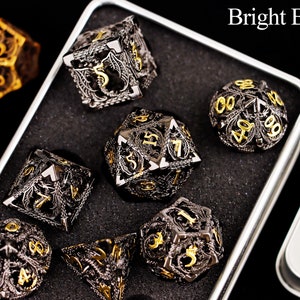 Black metal dnd dice set for role playing games , Metal hollow dragon d&d dice set , Metal Dungeons and Dragons Dice Set for dnd gift Bright Black Dice