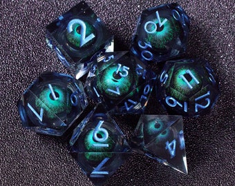 New Arrivals!! Dragon Eye liquid core dnd dice set for baldurs gate 3 , Dungeons and dragons dice set for d&d gifts , Resin d and d dice set