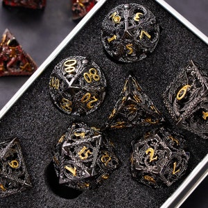 Black hollow dragon dnd dice set for role playing games , Metal hollow dragon d&d dice set for gift , Dungeons and Dragons Dice Set Dnd