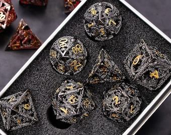 Ensemble de dés draogn dnd creux noirs pour jeux de rôle, ensemble de dés dragon creux en métal d&d pour cadeau, donjons et dragons Dice Set Dnd