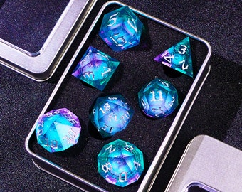 Magic Blue Liquid Core Dice Set for Role Playing Games, Dungeons and Dragons D&D Dice with Gift Box, Resin Sharp Edge RPG d and d dice Set