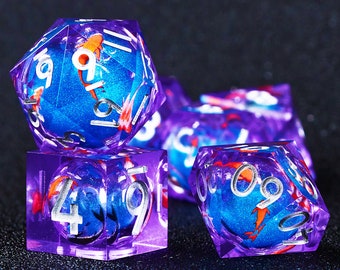 Purple Koi Fish Liquid Core DND Dice Set , Galaxy Liquid Core D&D Dice Set for DND Gift , Liquid core rpg dice set for role playing games