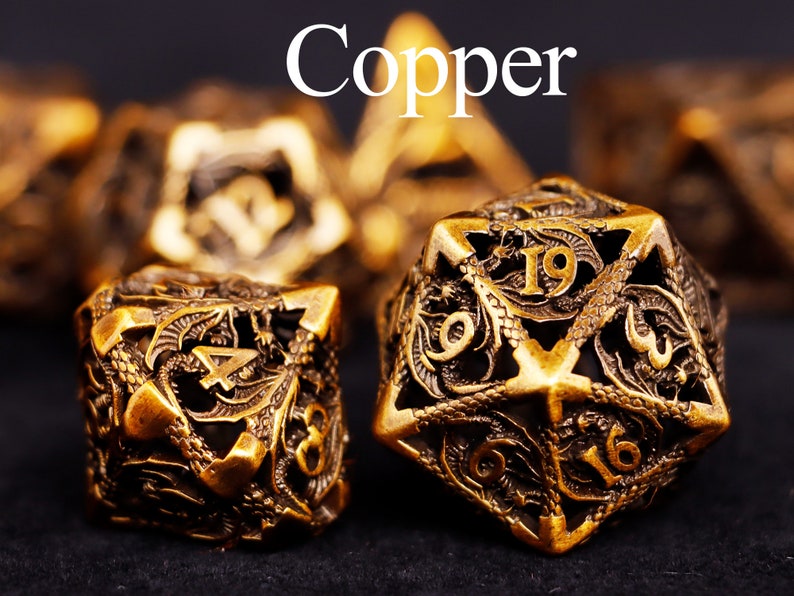 Metal dnd dice set for role playing games , Hollow d&d dice set for dnd gifts , Metal dungeons and dragons dice set , Metal dice set Copper Dice Set