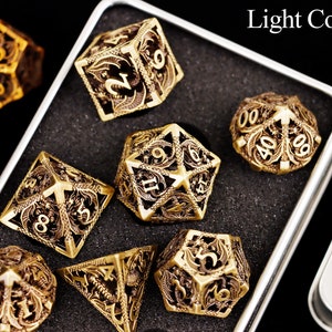 Hollow dargon metal dnd dice set for role playing games , Metal dungeons and dragons dice set dnd , Metal polyhedral rpg d&d dice set Light Copper Dice