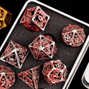 Black metal dnd dice set for role playing games , Metal hollow dragon d&d dice set , Metal Dungeons and Dragons Dice Set for dnd gift Red Dice Set