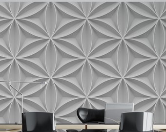 Flower of Life Pattern in Gray Color Wallpaper, 3D Looking Flower of Life Peel Stick, Sacred Geometry Wall Mural