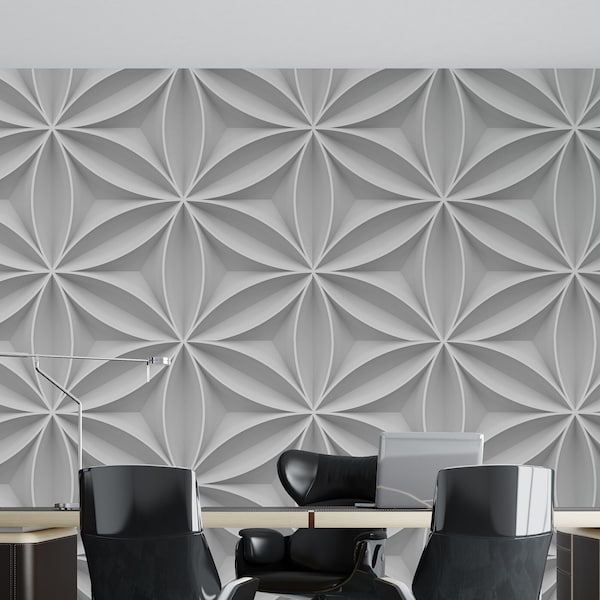 Flower of Life Pattern in Gray Color Wallpaper, 3D Looking Flower of Life Peel Stick, Sacred Geometry Wall Mural