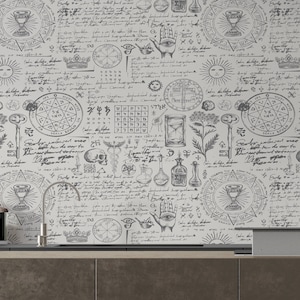 Medieval Style Retro Alkimi Decorated with Esoteric and Occult Symbols, Medicine and Magic Themed Vector Wallpapers