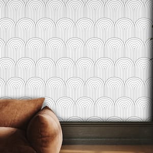 Carta da parati geometrica Peel Stick, murale Art Déco con linee grigie e bianche, carta da parati moderna