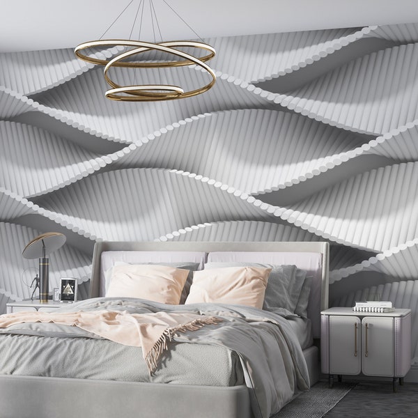 Wallpaper 3D Look Cylindrical Curved Lines, Light Color Curverd Pattern Wall Mural,