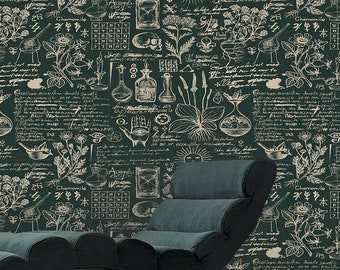 Furnished with Mysterious and Magical Iconography Wallpaper, Historical Alchemy and Symbols Themed Wall Mural