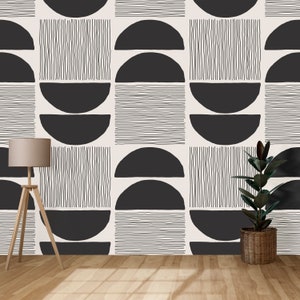 Black White Abstract Peel and Stick Wallpaper, Self Adhesive Minimalist Abstract Wall Mural, Removable Wallpaper