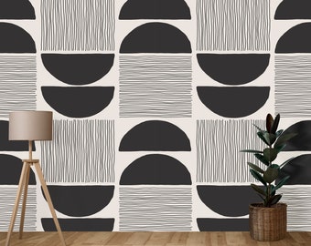Schwarz weiße abstrakte Tapete zum Abziehen und Aufkleben, selbstklebendes minimalistisches abstraktes Wandbild, abnehmbare Tapete
