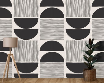 Black White Abstract Peel and Stick Wallpaper, Self Adhesive Minimalist Abstract Wall Mural, Removable Wallpaper