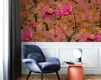 Peel and Stick Flamingo Wallpaper, Self Adhesive Flamingo Wall Mural, Peel and Stick Wall Decor