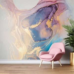 Marble Wallpaper Peel and Stick, Peel and Stick Gold Detailed Wall Mural, Self Adhesive Removable Wallpaper