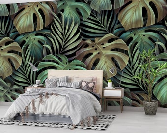 Tropical Palm Leaf Wallpaper, Exotic Peel and Stick Wall Mural