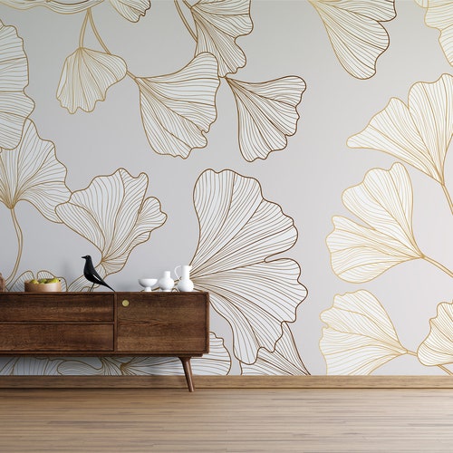 Ginkgo Biloba Wallpaper Luxury Gold Line Arts Peel and Stick - Etsy