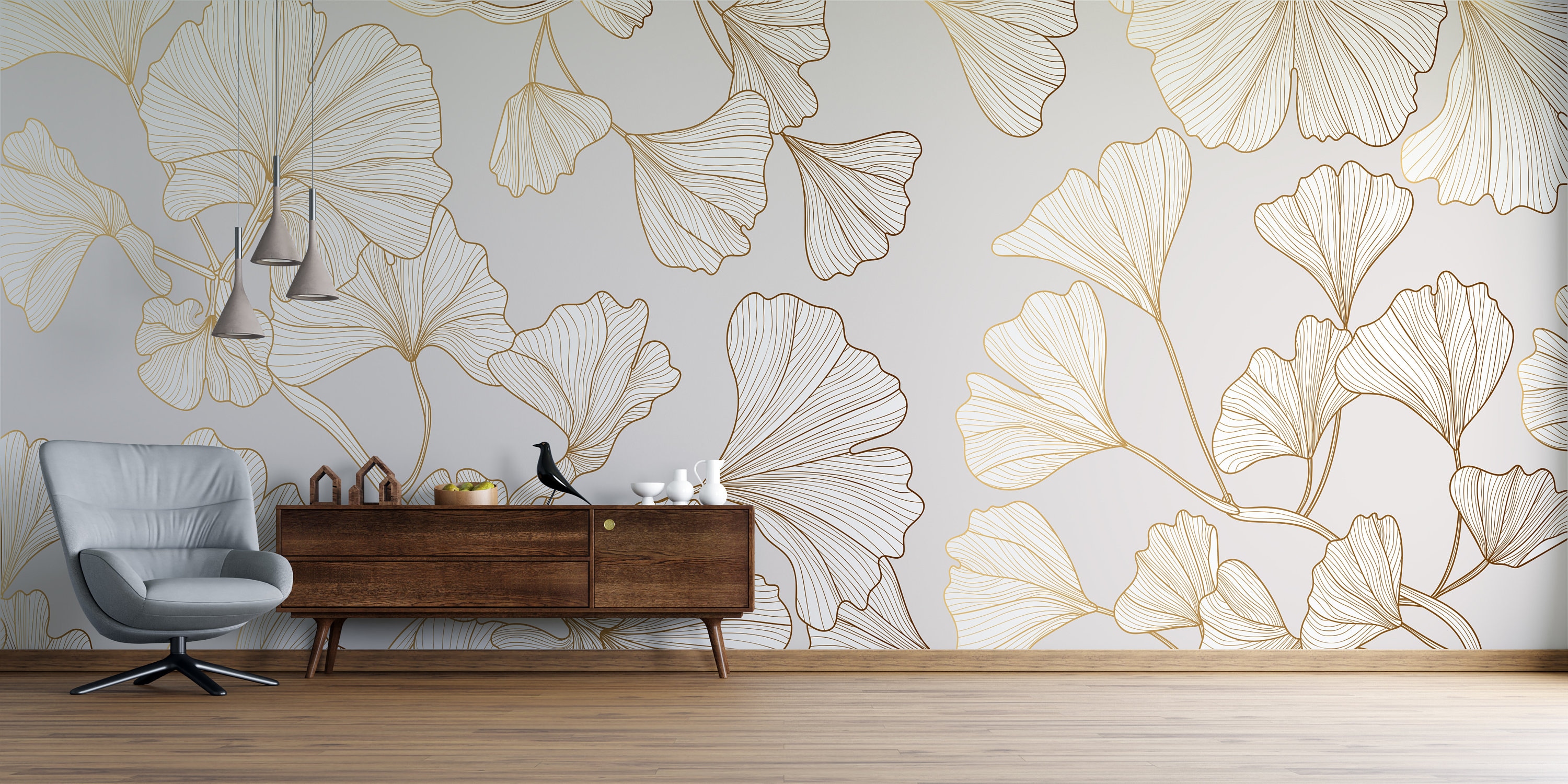 Ginkgo Biloba Wallpaper Luxury Gold Line Arts Peel and Stick - Etsy