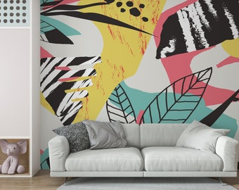 Flower Collage Colorful Wallpaper, Peel and Stick Design Art Wall Mural, Removable Art Wallpaper