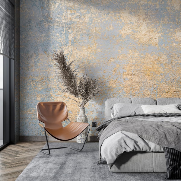 Gold Gilding Decorative Paint Look Wallpaper, Self Adhesive Italian Plaster Wall Mural, Removable Wallpaper, Living Room Wall Decor Art