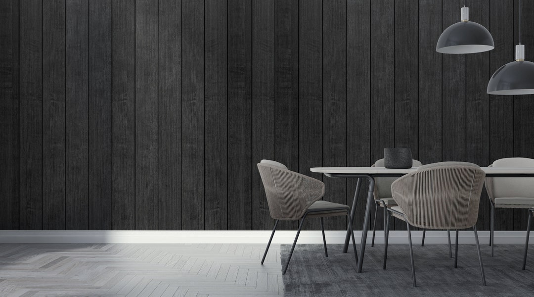 Black Wood Fence Texture Wallpaper, Wooden Look Self Adhesive Removable