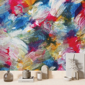 Oil Paint Decorative Paint Look Wallpaper, Self Adhesive Colorful Brush Stroke Wall Mural, Removable Wallpaper, Living Room Wall Decor Art