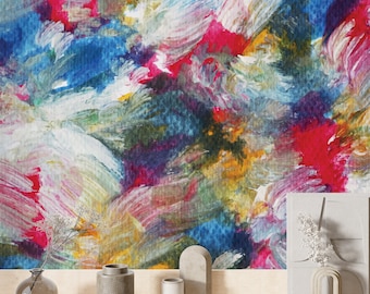 Oil Paint Decorative Paint Look Wallpaper, Self Adhesive Colorful Brush Stroke Wall Mural, Removable Wallpaper, Living Room Wall Decor Art
