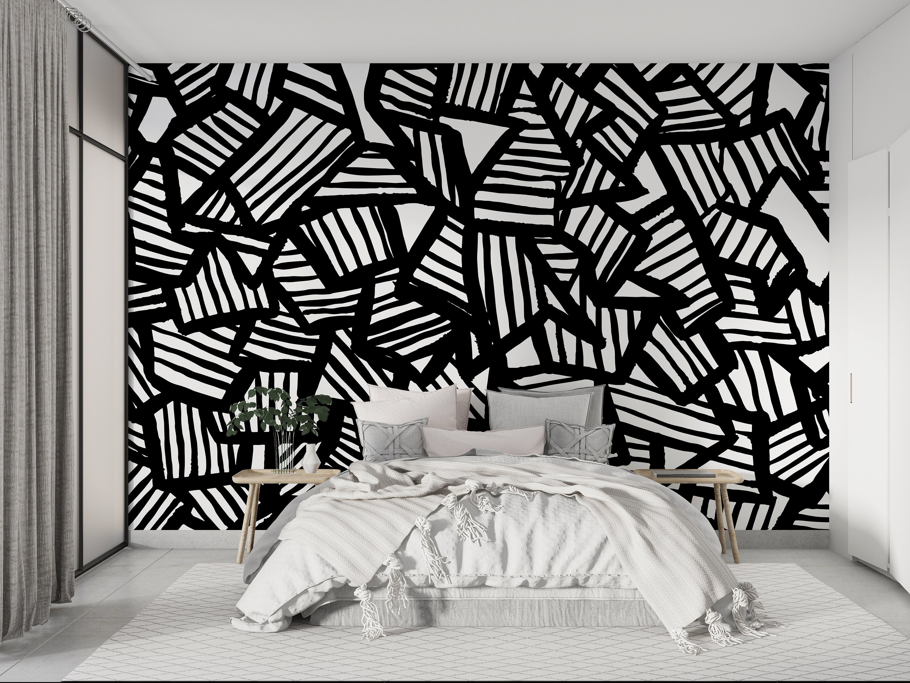 Black and White Acrylic Paint Brush Circular Strokes Mural Self Adhesive  Peel and Stick Repositionable Removable Wallpaper -  Hong Kong