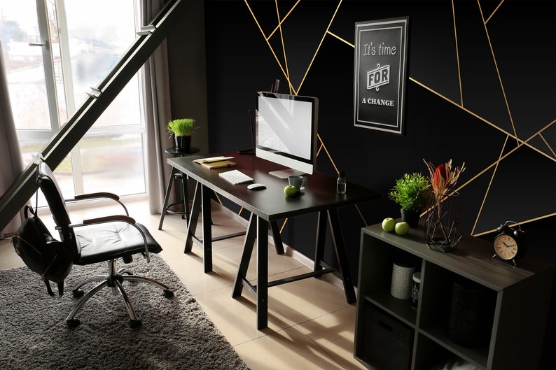 Buy Gold Black Wall Decal, Geometric Line Wallpaper, Peel and Stick