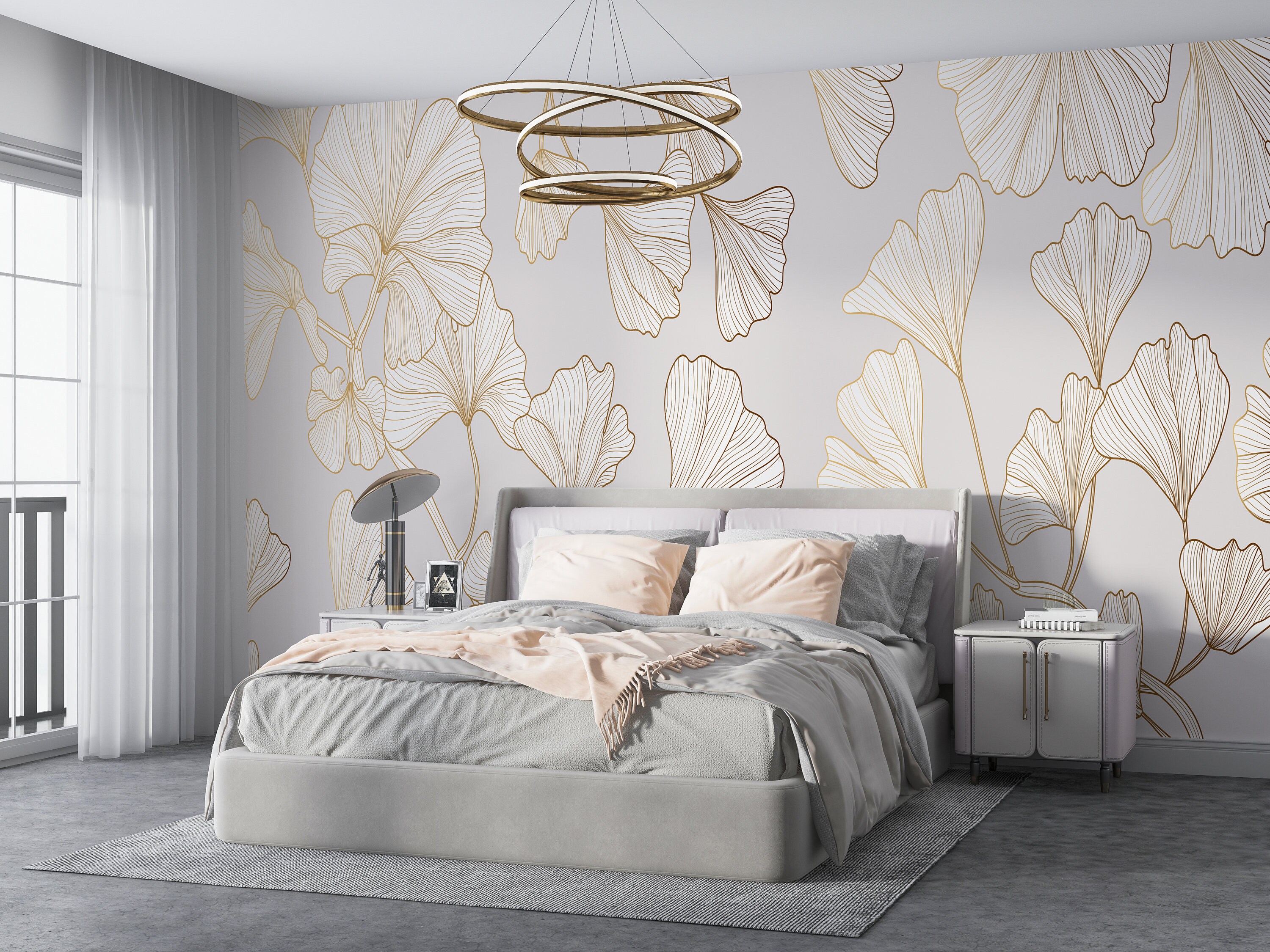 Ginkgo Biloba Wallpaper Luxury Gold Line Arts Peel and Stick - Etsy