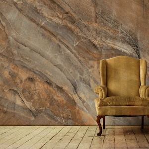 Ceramic Look Wallpaper, Peel and Stick Marble Stone Textured, Self Adhesive Wall Mural, In Brown Tones Living Room Decor