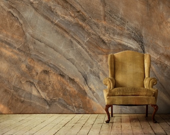 Ceramic Look Wallpaper, Peel and Stick Marble Stone Textured, Self Adhesive Wall Mural, In Brown Tones Living Room Decor