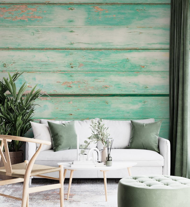 Old Vintage Pastel Green Wood Texture Wallpaper, Self Adhesive Wood