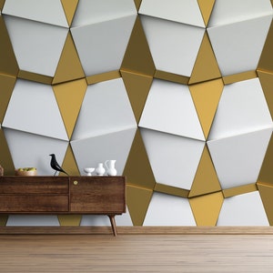 Papier peint géométrique 3D blanc doré, décoration murale auto-adhésive, papier peint triangles 3D formes géométriques