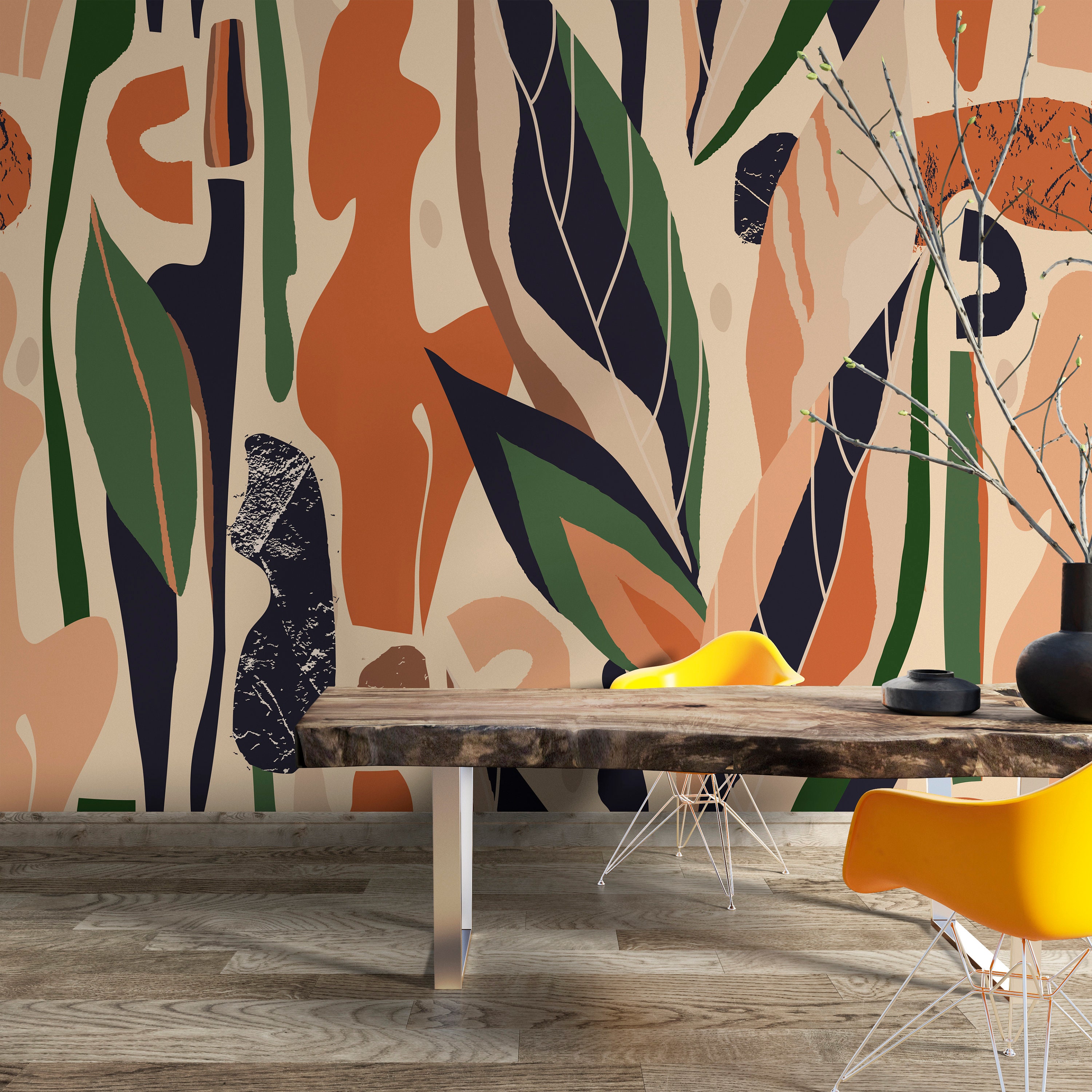 Abstract Pattern Wallpaper Creative Contemporary Collage Natural Colors ...