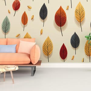 Autumn Leaves Wallpaper, Peel Stick Red, Orange & Yellow Leaves, Autumn Foliage Pattern Wall Mural