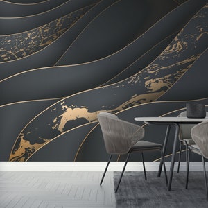 Carta da parati con forme geometriche tradizionali, murale minimalista di lusso, stampa murale staccabile e adesiva