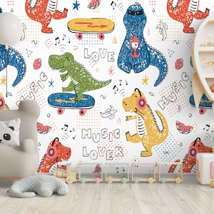 Tapeta Cartoon Animal Peel Stick Music Lover Dinozaur