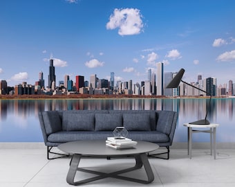 Chicago Skyline Wallpaper Wandbild, Schälen und Stick Wandkunst