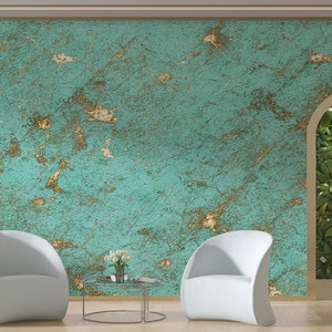 Gold Textured Green Abstract Wallpaper, Peel Stick Concrete Traditional Wall Mural