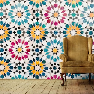 Carta da parati marocchina, tradizionale mosaico arabo islamico murale, decorazione autoadesiva della moschea dal design etnico
