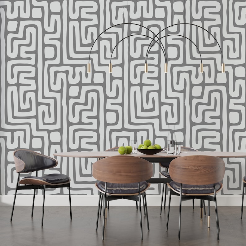 Geometric Wallpaper Grey White, Removable Wallpaper, Peel and Stick
