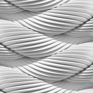 May include: Abstract white 3D background with a pattern of overlapping, curved, and rounded shapes. The shapes create a wave-like effect.