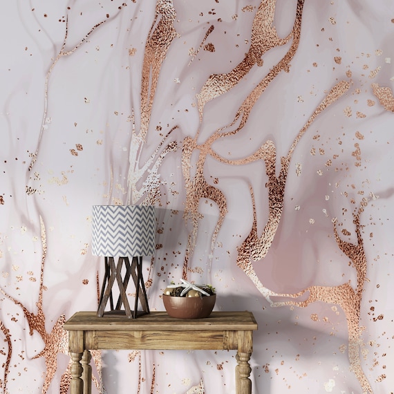Rose Gold Glitter Splash Textured Marble Pattern Wallpaper, Unique Marble Design Wall Mural, Self Adhesive Wall Decal, Removable Wall Print