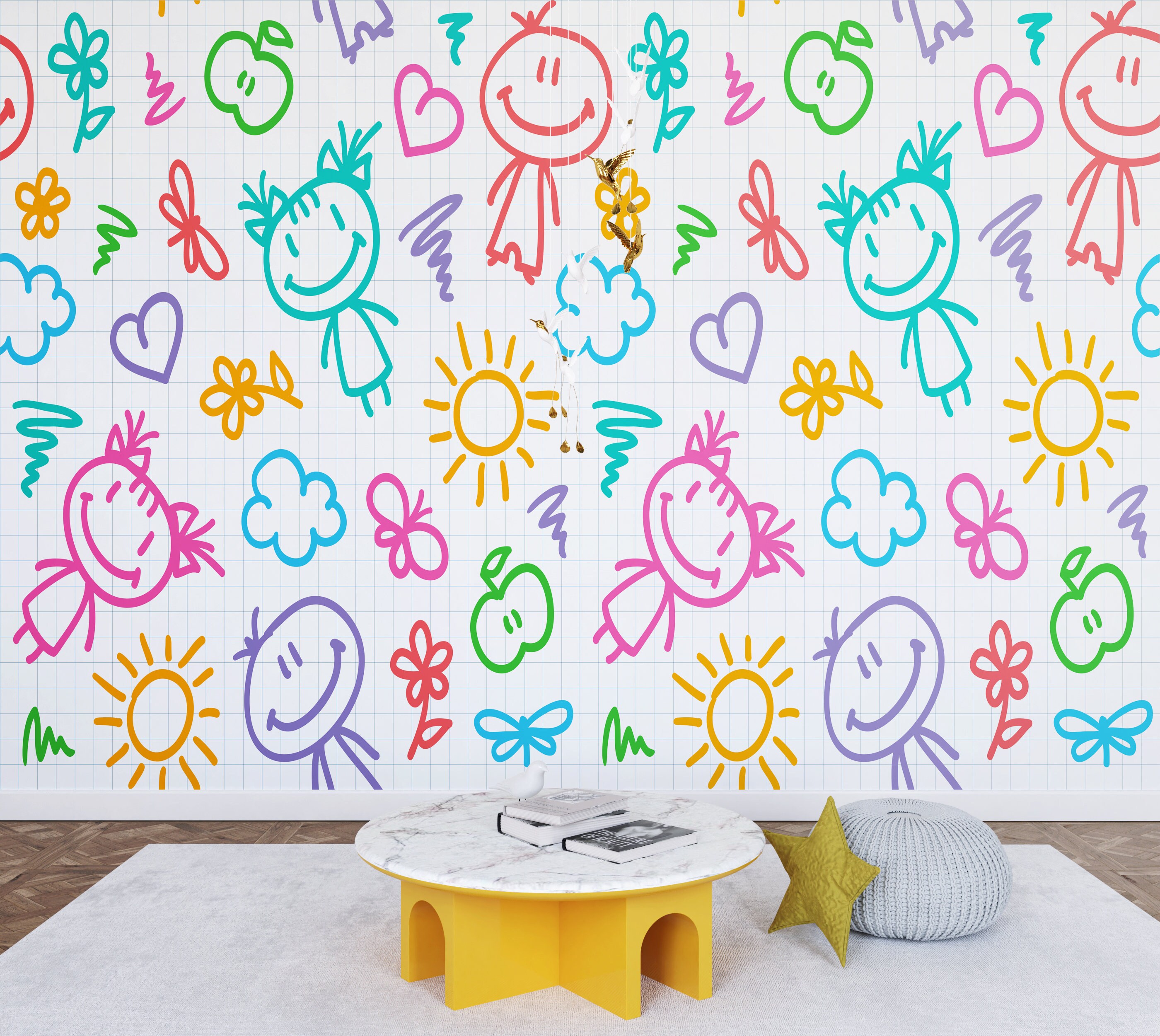 Nursery Wallpaper, Kids Wallpaper Hand Drawn Summer Symbols and Sewing ...