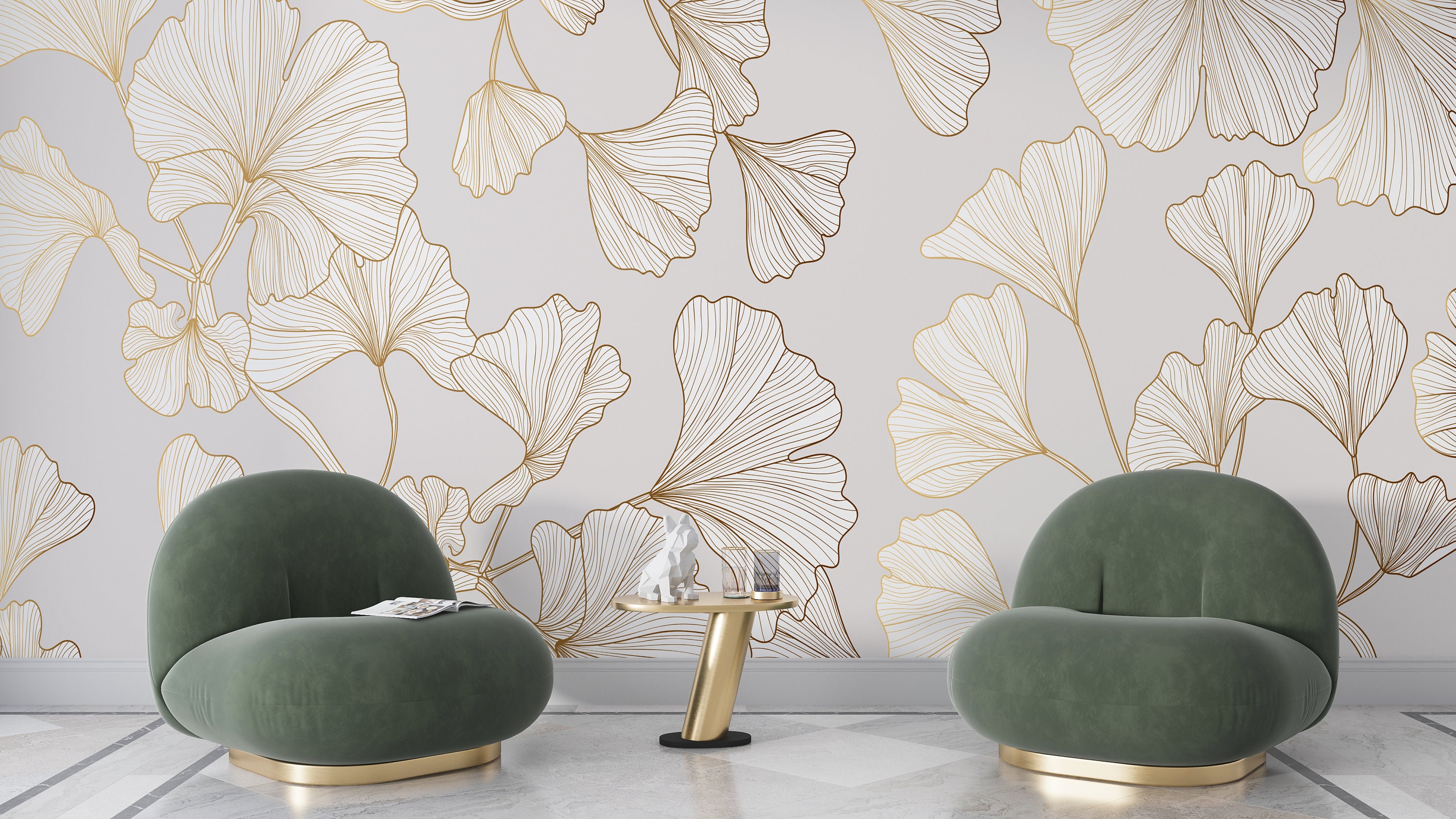 Ginkgo Biloba Wallpaper Luxury Gold Line Arts Peel and Stick - Etsy