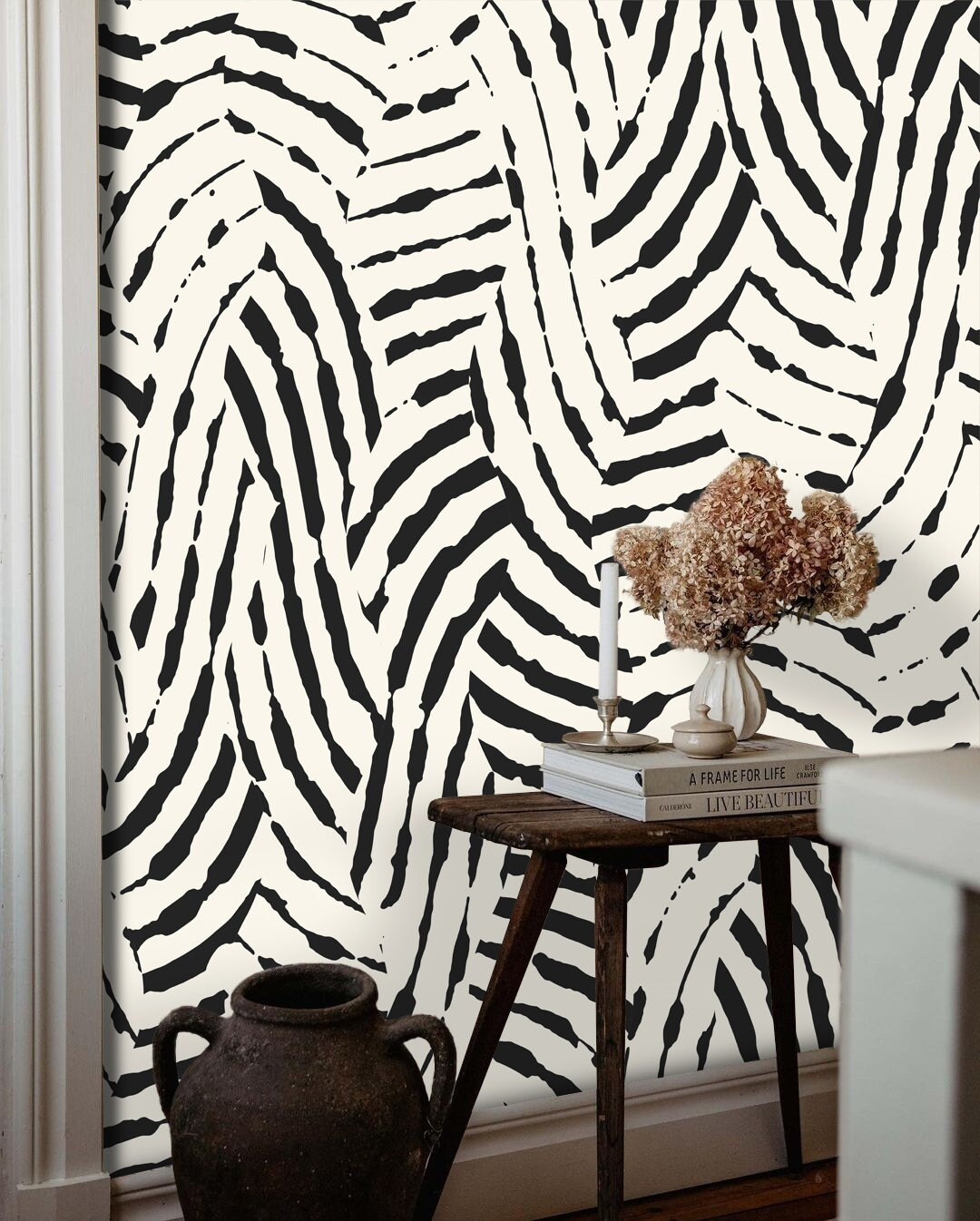 Zebra Striped Wallpaper Black White Peel and Stick Wall Etsy