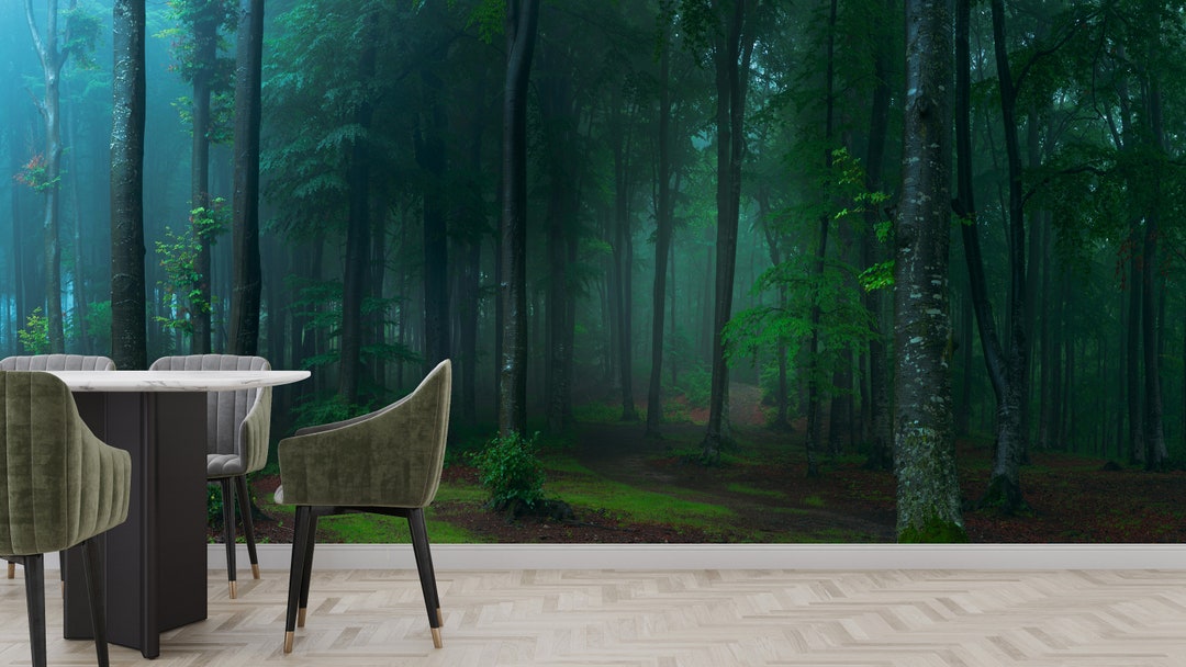 Foggy Forest Wallpaper Mural, Peel and Stick Wall Decor - Etsy